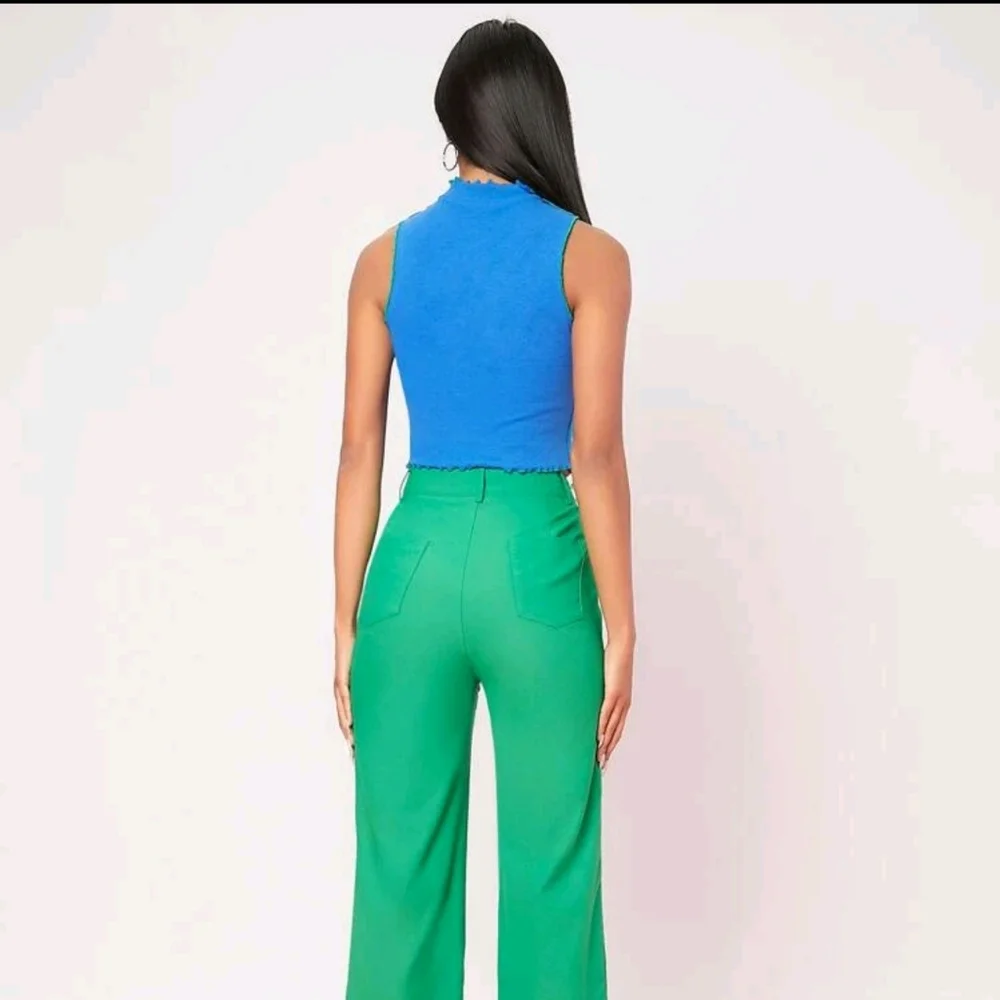 🌞 5 For $25 New Blue & Green Mock Neck Lettuce Trim Seam Front Tank Top XL - Picture 2 of 7